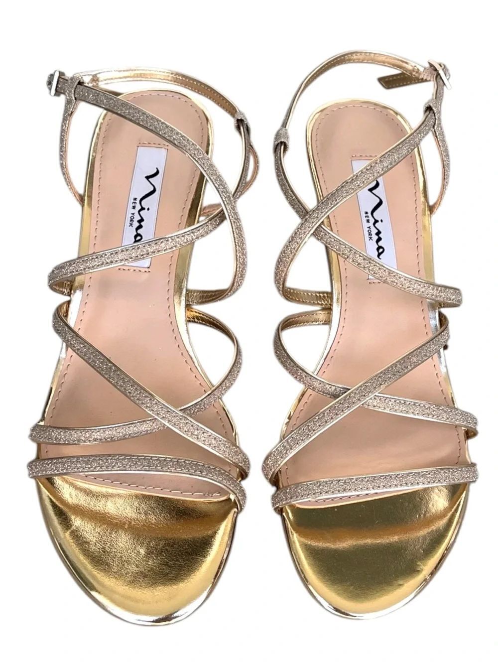 Nina Metallic Gold Strappy Sandal Size 7